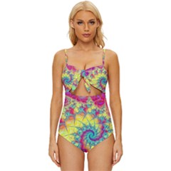 Fractal Spiral Abstract Background Vortex Yellow Knot Front One-piece Swimsuit