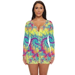 Fractal Spiral Abstract Background Vortex Yellow Long Sleeve Boyleg Swimsuit