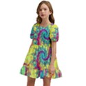 Fractal Spiral Abstract Background Vortex Yellow Kids  Short Sleeve Dolly Dress View2