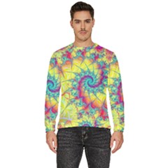 Fractal Spiral Abstract Background Vortex Yellow Men s Fleece Sweatshirt