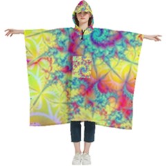 Fractal Spiral Abstract Background Vortex Yellow Women s Hooded Rain Ponchos