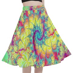 Fractal Spiral Abstract Background Vortex Yellow A-line Full Circle Midi Skirt With Pocket