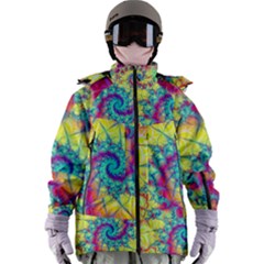 Fractal Spiral Abstract Background Vortex Yellow Women s Zip Ski And Snowboard Waterproof Breathable Jacket