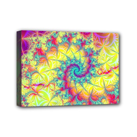 Fractal Spiral Abstract Background Vortex Yellow Mini Canvas 7  X 5  (stretched)