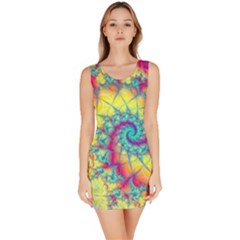 Fractal Spiral Abstract Background Vortex Yellow Bodycon Dress