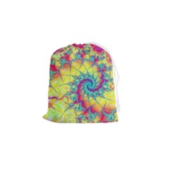 Fractal Spiral Abstract Background Vortex Yellow Drawstring Pouch (small)