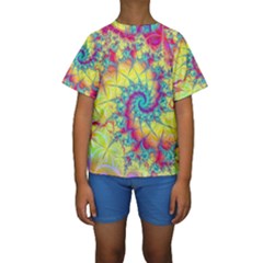 Fractal Spiral Abstract Background Vortex Yellow Kids  Short Sleeve Swimwear