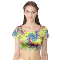 Fractal Spiral Abstract Background Vortex Yellow Short Sleeve Crop Top