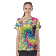 Fractal Spiral Abstract Background Vortex Yellow Women s Sport Mesh T-shirt