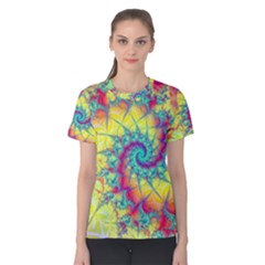 Fractal Spiral Abstract Background Vortex Yellow Women s Cotton T-shirt