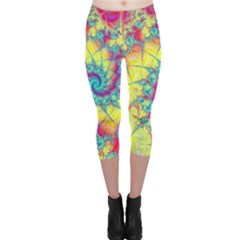 Fractal Spiral Abstract Background Vortex Yellow Capri Leggings 