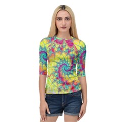 Fractal Spiral Abstract Background Vortex Yellow Quarter Sleeve Raglan T-shirt