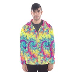 Fractal Spiral Abstract Background Vortex Yellow Men s Hooded Windbreaker