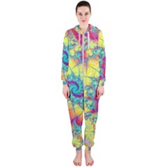 Fractal Spiral Abstract Background Vortex Yellow Hooded Jumpsuit (ladies)