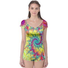 Fractal Spiral Abstract Background Vortex Yellow Boyleg Leotard 