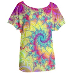 Fractal Spiral Abstract Background Vortex Yellow Women s Oversized T-shirt