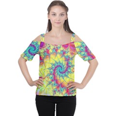 Fractal Spiral Abstract Background Vortex Yellow Cutout Shoulder T-shirt