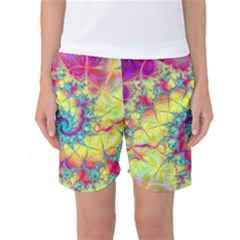 Fractal Spiral Abstract Background Vortex Yellow Women s Basketball Shorts