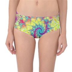 Fractal Spiral Abstract Background Vortex Yellow Mid-waist Bikini Bottoms