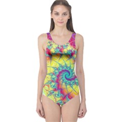 Fractal Spiral Abstract Background Vortex Yellow One Piece Swimsuit