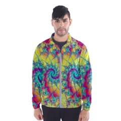 Fractal Spiral Abstract Background Vortex Yellow Men s Windbreaker