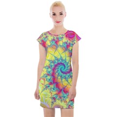 Fractal Spiral Abstract Background Vortex Yellow Cap Sleeve Bodycon Dress