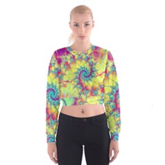 Fractal Spiral Abstract Background Vortex Yellow Cropped Sweatshirt