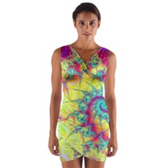 Fractal Spiral Abstract Background Vortex Yellow Wrap Front Bodycon Dress