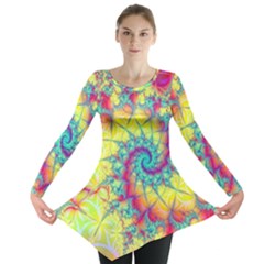 Fractal Spiral Abstract Background Vortex Yellow Long Sleeve Tunic 