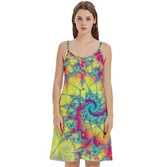 Fractal Spiral Abstract Background Vortex Yellow Women s Spaghetti Strap Pullover Cami Dress