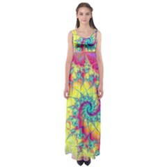 Fractal Spiral Abstract Background Vortex Yellow Empire Waist Maxi Dress