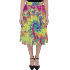 Fractal Spiral Abstract Background Vortex Yellow Classic Midi Skirt