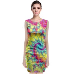 Fractal Spiral Abstract Background Vortex Yellow Classic Sleeveless Midi Dress