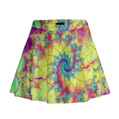 Fractal Spiral Abstract Background Vortex Yellow Mini Flare Skirt