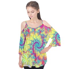 Fractal Spiral Abstract Background Vortex Yellow Flutter Sleeve T-shirt