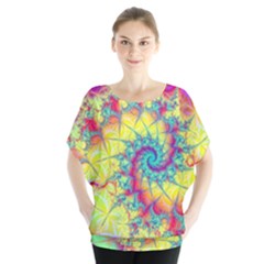 Fractal Spiral Abstract Background Vortex Yellow Batwing Chiffon Blouse