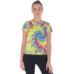 Fractal Spiral Abstract Background Vortex Yellow Short Sleeve Sports Top 