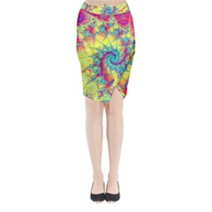 Fractal Spiral Abstract Background Vortex Yellow Midi Wrap Pencil Skirt