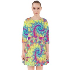 Fractal Spiral Abstract Background Vortex Yellow Smock Dress