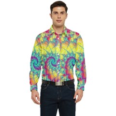 Fractal Spiral Abstract Background Vortex Yellow Men s Long Sleeve Shirt