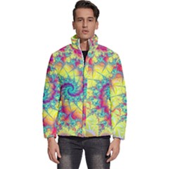 Fractal Spiral Abstract Background Vortex Yellow Men s Puffer Bubble Jacket Coat