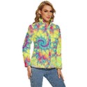 Fractal Spiral Abstract Background Vortex Yellow Women s Puffer Bubble Jacket Coat View3