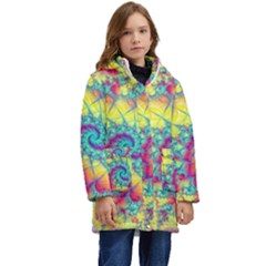 Fractal Spiral Abstract Background Vortex Yellow Kids  Hooded Longline Puffer Jacket