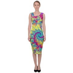 Fractal Spiral Abstract Background Vortex Yellow Sleeveless Pencil Dress