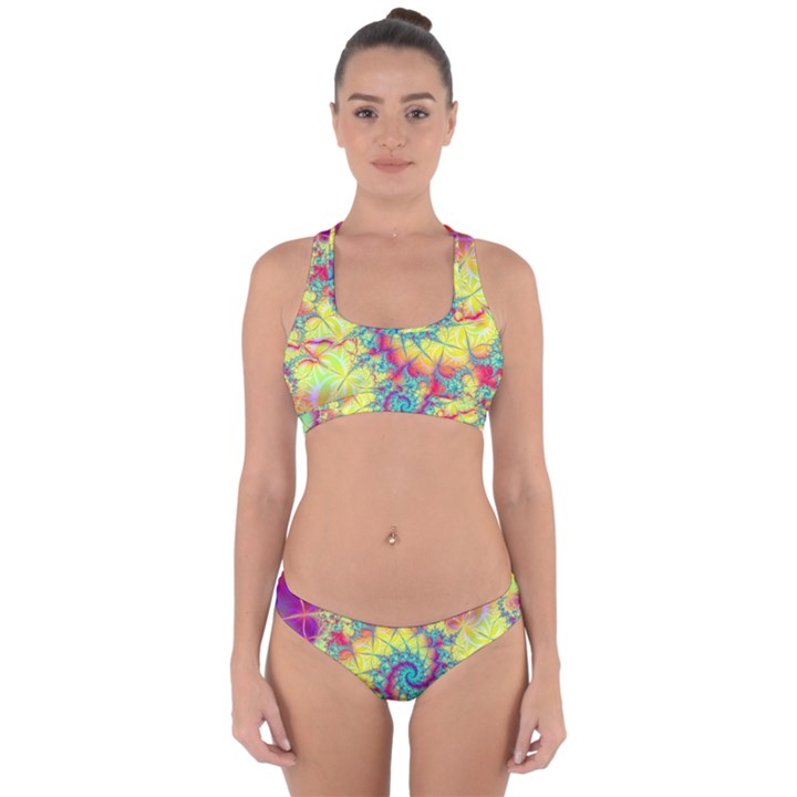 Fractal Spiral Abstract Background Vortex Yellow Cross Back Hipster Bikini Set