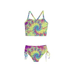 Fractal Spiral Abstract Background Vortex Yellow Girls  Tankini Swimsuit