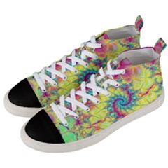 Fractal Spiral Abstract Background Vortex Yellow Men s Mid-top Canvas Sneakers