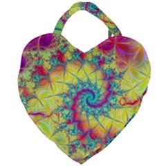 Fractal Spiral Abstract Background Vortex Yellow Giant Heart Shaped Tote