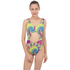 Fractal Spiral Abstract Background Vortex Yellow Center Cut Out Swimsuit