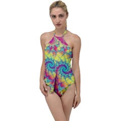 Fractal Spiral Abstract Background Vortex Yellow Go With The Flow One Piece Swimsuit